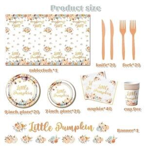 142 PCS Little Pumpkin Party Thanksgivin Decorations Set Plates, Napkins, Banner